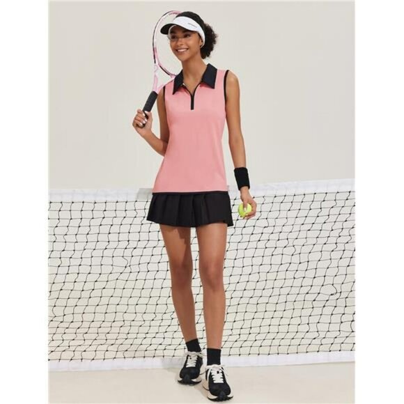 Womens Sleeveless Golf Polo Shirt Quick Dry Zip Tank Top Athletic Sports Tee - Picture 3 of 7